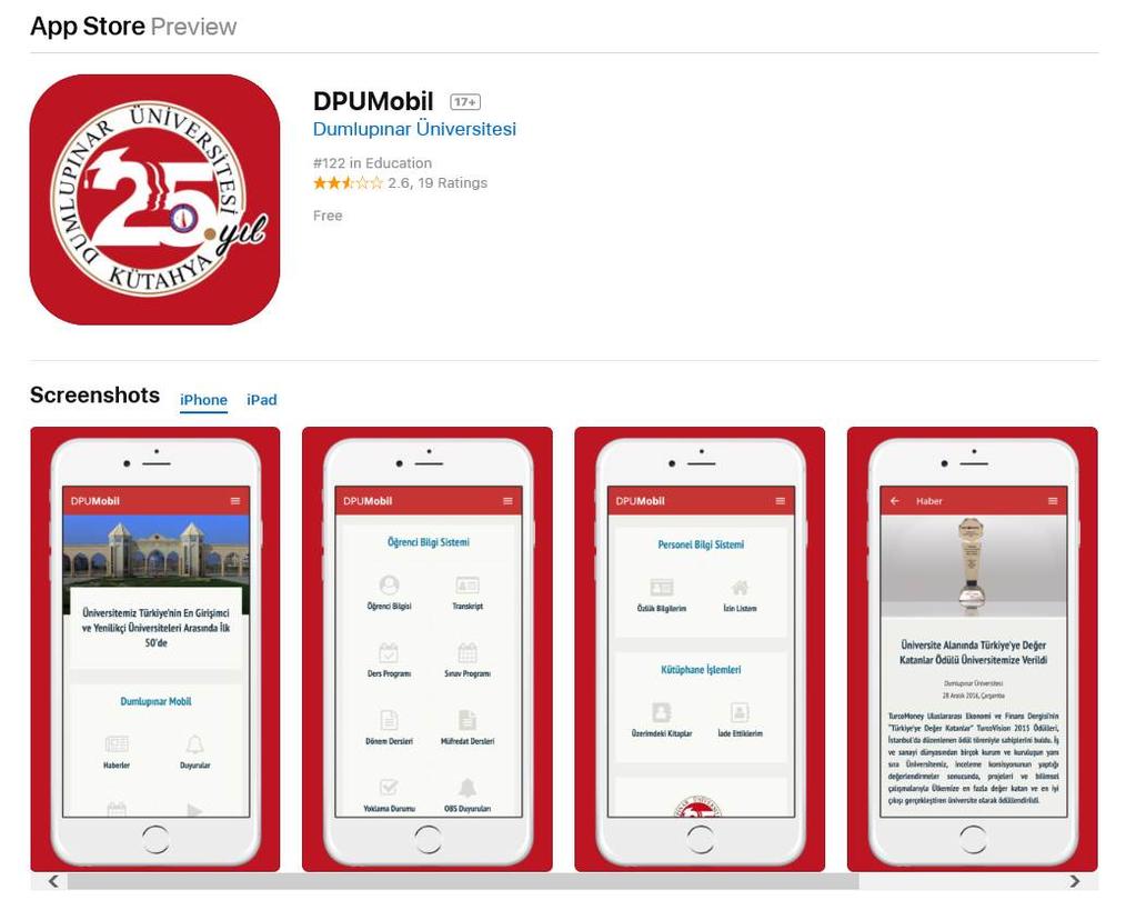 2. WEB SİTESİ, ÖĞRENCİ BİLGİ SİSTEMİ (OBS), E-YOKLAMA, DPU PORTAL VE DPUMOBİL, AKILLI KART SİSTEMİ DPUMobil Google Play ve App Store için ayrı ayrı