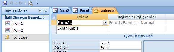 Kodlar; Option Compare Database Private Sub Form_Timer() Static x Caption = Time x = x + 1 y = 10 - x Komut1.Caption = y If y = 0 Then DoCmd.