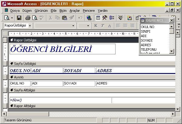 RAPOR OLUŞTURMAK Rapor, tablolardaki bilgileri düzenli bir sayfa dizaynı oluşturarak kağıda dökmek için kullanılır. Ayrıca ekran üzerinde takip işlemi içinde kullanılır.