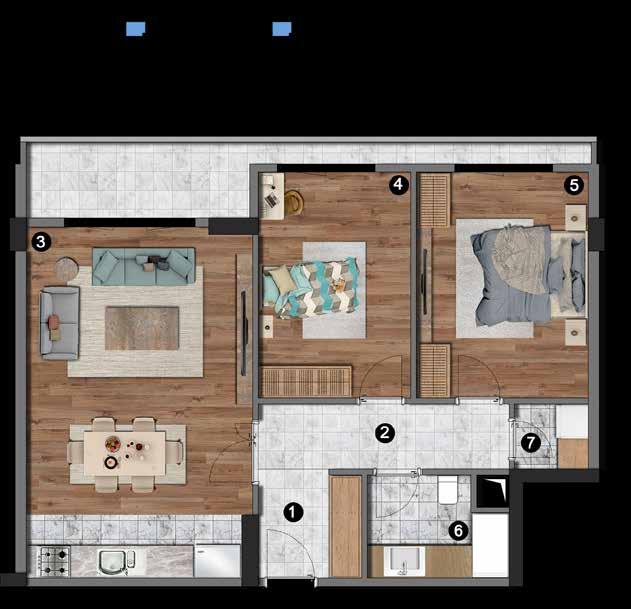 2+1 2+1 Brüt : 93.30 m² Net : 72.36 m² Balkon/Teras: 7.