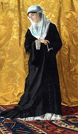 1881 yılında Osman Hamdi Bey tarafından yapılan İstanbul Hanımefendisi adlı yapıt, Constantin Guys ın resmettiği kadın portresi gibi 19.