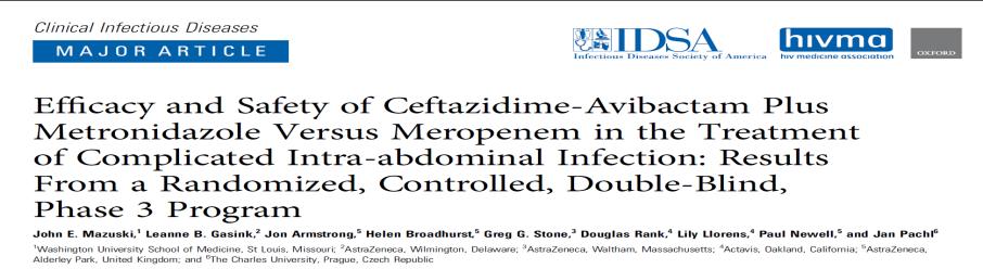 Seftazidime-avibaktam İntraabdominal enfeksiyonlarda metranidazolle