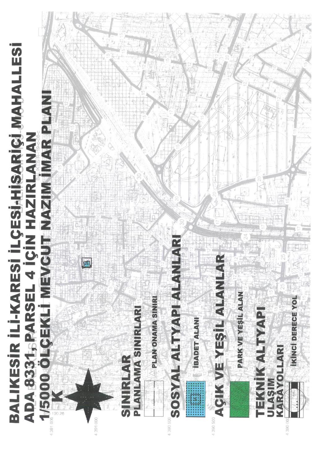 8. PLAN NOTLARI: 1. NAZIM İMAR PLANI ONAMA SINIRI BALIKESİR İLİ, KARESİ İLÇESİ, HİSARİÇİ MAHALLESİ, ADA 8331, PARSEL 4 DE KAYITLI TAŞINMAZI KAPSAMAKTADIR. 2.