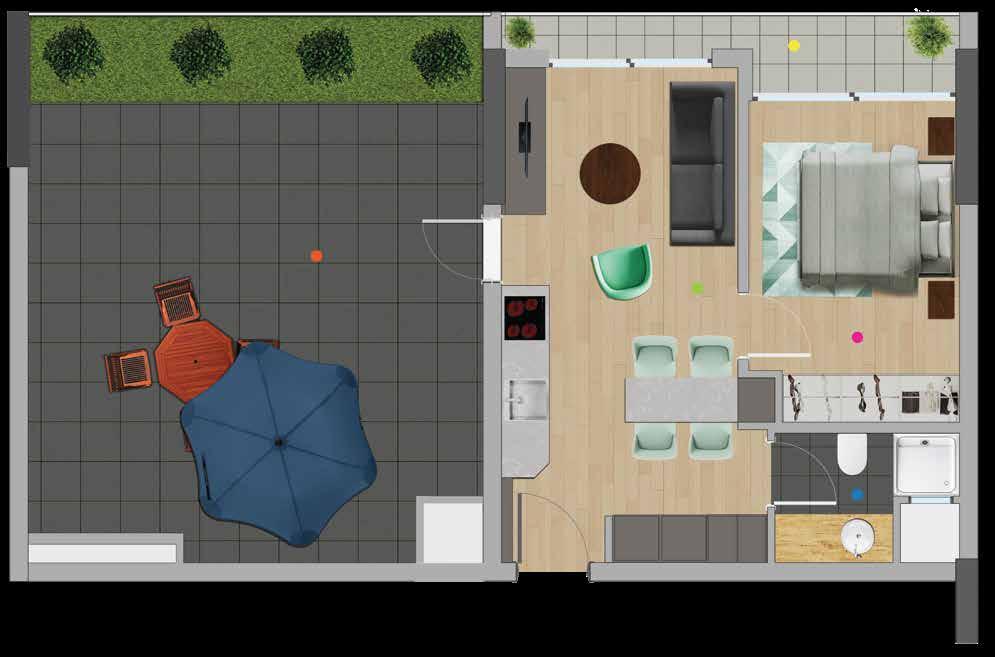 +1Salon - Mutfak Yatak Odası Banyo Balkon Teras 22,46 m 2 12,08 m 2 3,57 m 2