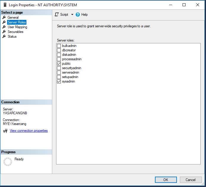 R J F M Programlarında Kurulumda dikkat edilmesi gereken alanlar SQL Server daki yetkilerin tam olarak verilmesi