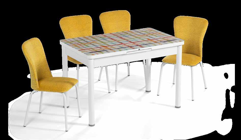 HAYALLERİMİZİ BİRLİKTE Onun üstünde kurarız EN 945 CAMLI RENKLİ ÇİZGİLİ TAKIM / GLASSED COLOR LINE SET MASA - TABLE / Temperli Cam Tempered Glass - Kolay Açılabilir Easy to Open - Uzamalı Masa