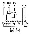 1 - Nötr 2 Faz 3-2. Alev termostatı 4/5-2. alev mikrosüviçi Servomotorun ayarının bir gösterimi, Bu paragraf, ilk ateşlemede kemlerin nasıl ayarlanacağını anlatan bir gösterimdir; 1.