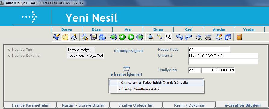 Malları Satın Alan Hesap ile Alım İrsaliyesi kesilirken seçilen hesap aynı olacaksa bu ekrandaki Malları Satın Alan Hesap Kodu boş bırakılmalı, eğer Malları Satın Alan Hesap farklı ise bilgi girişi