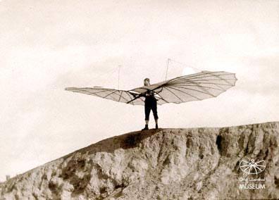 Figure 1.3 : Otta Lilienthal glider flight. Sir Hiram Maxim(1840-1916) build larger whirling arm with arm length of 19.5 m and wind tunnel with 0.9 m x 0.9 m x 3.