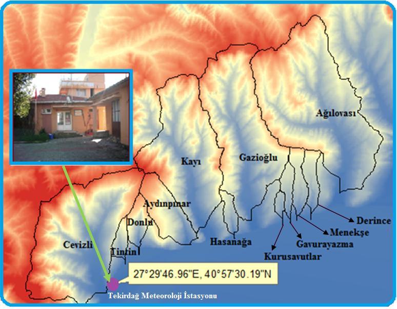 Tekirdağ merkezinde bir meteoroloji istasyonu olup tüm kayıtlar bu meteoroloji istasyonunda temin edilmiştir.