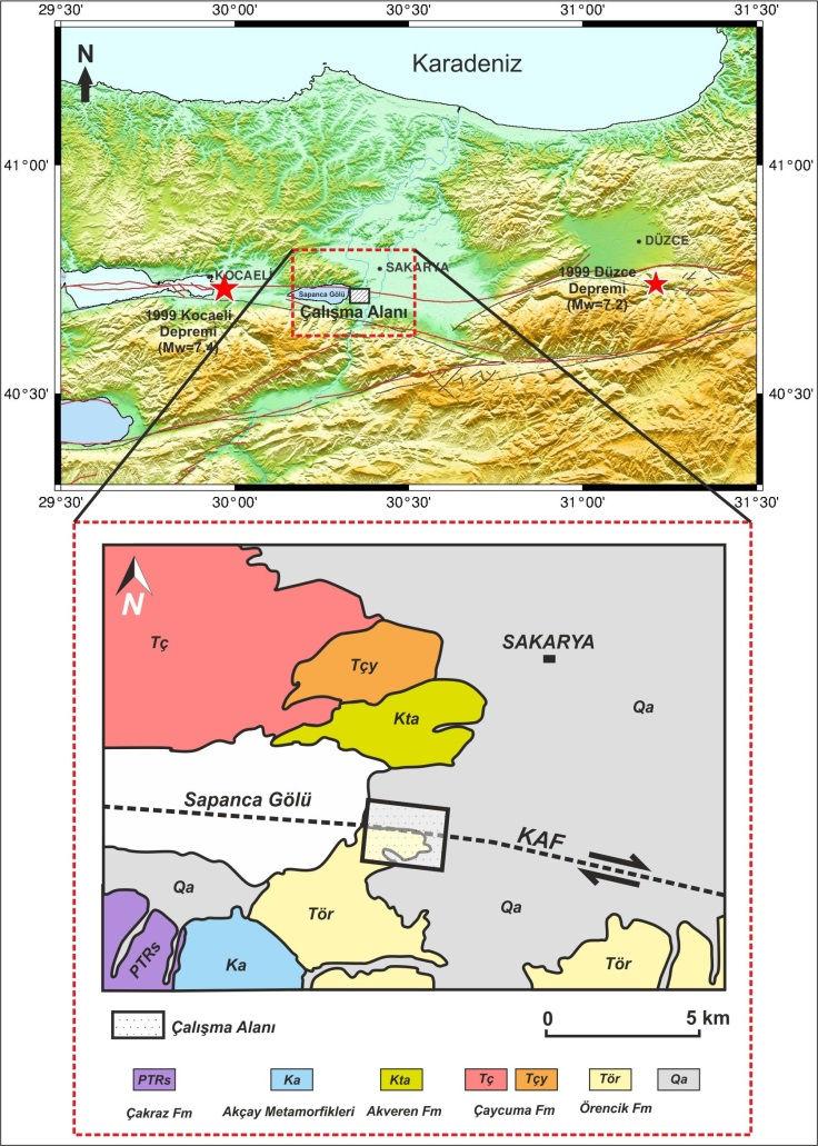 1. GİRİŞ (INTRODUCTION) 2. ÇALIŞMA ALANI JEOLOJİSİ (GEOLOGY OF THE STUDY AREA) Kuzey Anadolu Fay Zonu (KAFZ) ülkemiz tektoniniğindeki aktif unsurlardan birisidir.