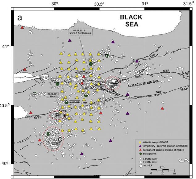 Proje Adı: Fault Lab Project Takvim : 08/2012-08/2016 (Tamamlandı) Amaç(lar) Seismic imaging of the lower crust, Analysis of the micro-earthquake activity along the North Anatolian Fault, Obtaining