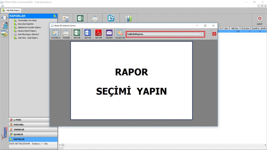 - Çıkan pencerede almak istediğimiz raporun türü