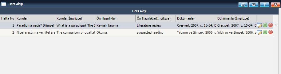 5.2. Ders Akışı Yukarıdaki menüde butonları kullanılarak sırasıyla düzenleme/ekleme/silme yapılabilir. 5.3.