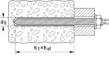 Reçine kapsülü R ile RG M rotu ve RG MI soketi Reçine kapsülü R M Onay Delik çapı Min. delik derinliği Efektif gömme derinliği Uygunluk Paket miktarı h 1 h ef Ürün Ürün No.