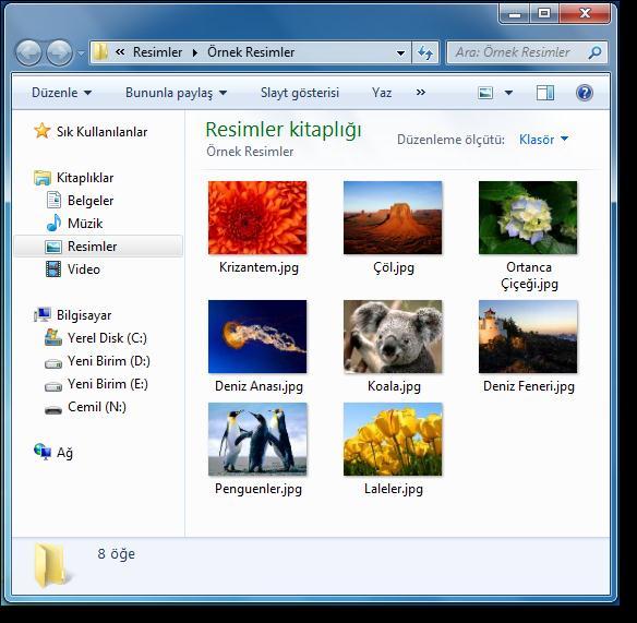 Özelleştir sekmesi: Windows 7 ile gelen yeniliklerden biri, bir klasörü belge, resim, müzik veya video klasörü olarak özelleştirebilme desteğidir Klasör özelleştirme, o klasörün özelleştirilen alana