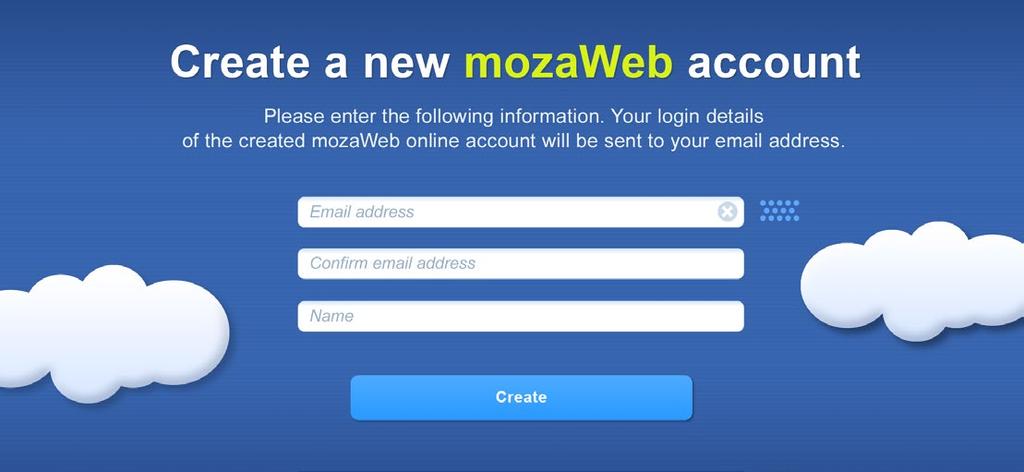 mozaweb hesabının oluşturulması mozabook'u ilk başlattığınızda Yeni hesap oluştur tuşuna tıklayarak online kişisel mozaweb hesabınızı oluşturun! Kişisel bilgilerinizi girin, Oluştur tuşuna tıklayın!