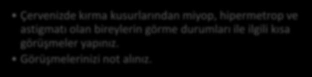 Görme Engelliliğin Nedenleri merceklerle düzeltilir. Yorgunluk, baş ağrısı, gözünü kısarak bakmaya neden olabilir. Şekil 4.3.