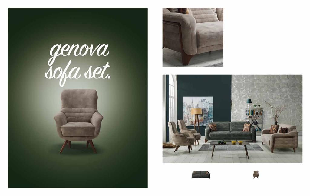 Genova. Koltuk Takımı / Sofa Set İnce ince işlenmiş özel spor dikişleri,rahat ve modern yerden yüksek ayaklı berjerleri ile yine bir İpek tasarımı.