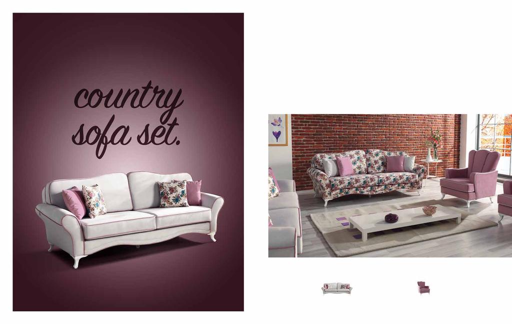 Country. Koltuk Takımı / Sofa Set Evinizde bahar esintisi yaşatacak Country Koltuk Takımı düz ve çiçekli kumaş kombiniyle her eve sıcak bir hava katmaya geldi.