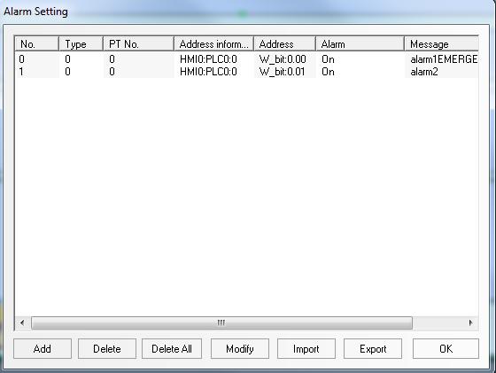 Database de yer alan parametreler; Şekil 1: Alarm Setting görünümü Type: Alarmlar istenirse gruplandırılabilir ve her gruba bir numara verilebilir.