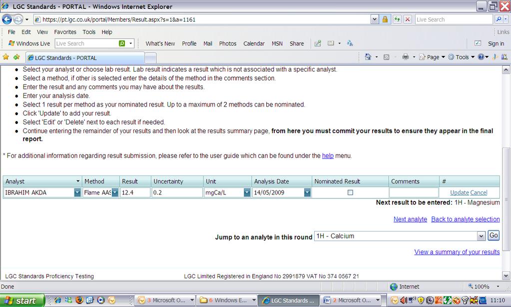 8- Girilen tüm sonuçların View a summary of your result sayfasında görünür.