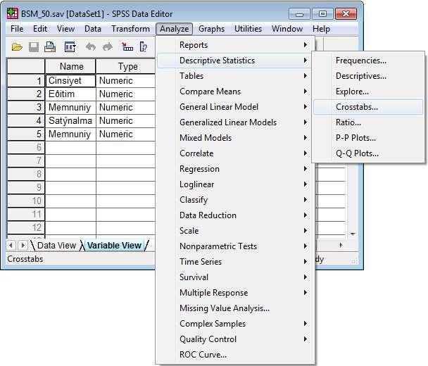 SPSS programında; ANALYZE»