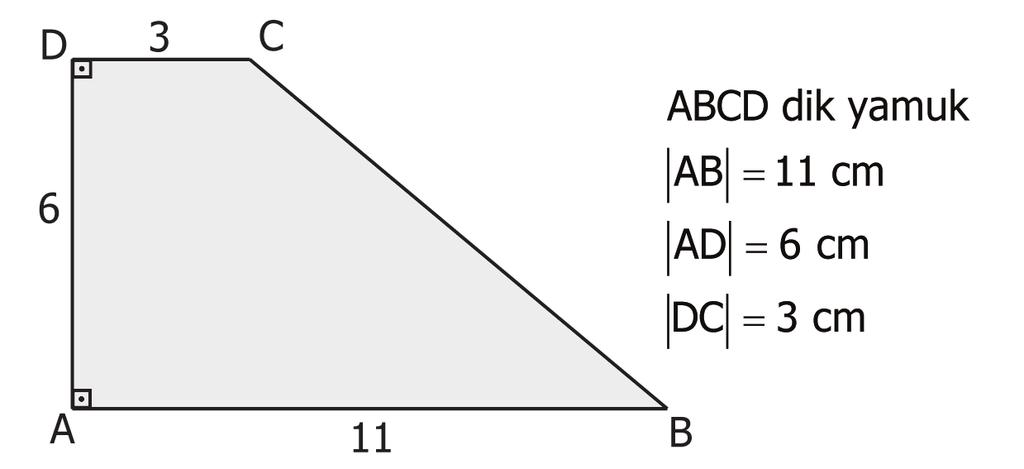 1) ) Aşağıdaki şekil 9 özdeş kareden oluşmuştur. Şekildeki ABCD yamuğunun [AB] etrafında 60 döndürülmesi ile oluşan cismin alanı kaç π cm dir?