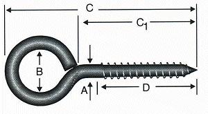 TEL MAMÜLLER WIRE PRODUCTS PİTON (ÇENGELLİ VİDA) - AÇIK EYE SCREW ÜRÜN KOD A B C C1 D KOLİ KOLİ 16 30 101 Ø2.60 7 28 16 10 433 g 288 adet 30 x 288 13.