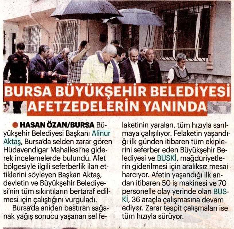 BURSA BÜYÜKSEHIR BELEDIYESI AFETZEDELERIN YANINDA Yayın Adı :