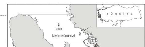 18 Aker ve Özel / E.Ü. Su Ürünleri Dergisi 23 - Ek (1/1): 17-22 Şekil 1. Çalışma alanı ve örnekleme istasyonları. Tablo 1. Örnekleme istasyonlarının konumları ve derinlikleri.