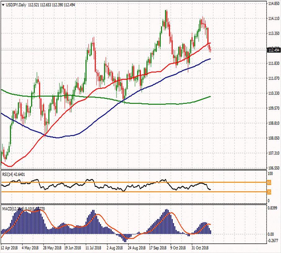 USD/JPY 20 Kasım 2018 Haftanın ikinci direnci Günün ikinci direnci 113.103 114.597 Haftanın ilk direnci 113.573 Haftanın Pivot Noktası Günün ilk direnci 112.987 112.827 112.