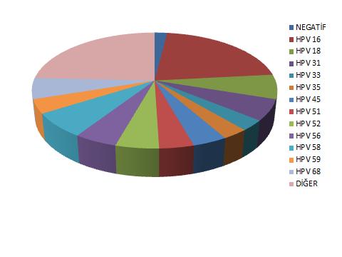 Tablo 3: Başvuru Sırasındaki HPV Tiplerinin Saptandığı Olgu Sayıları HPV sonucu n % NEGATİF 2 1,94 HPV 16 22 21,35 HPV 18 7 6,79 HPV 31 6 5,82 HPV 33 3 2,91 HPV 35 3 2,91 HPV 45 4 3,88 HPV 51 4 3,88