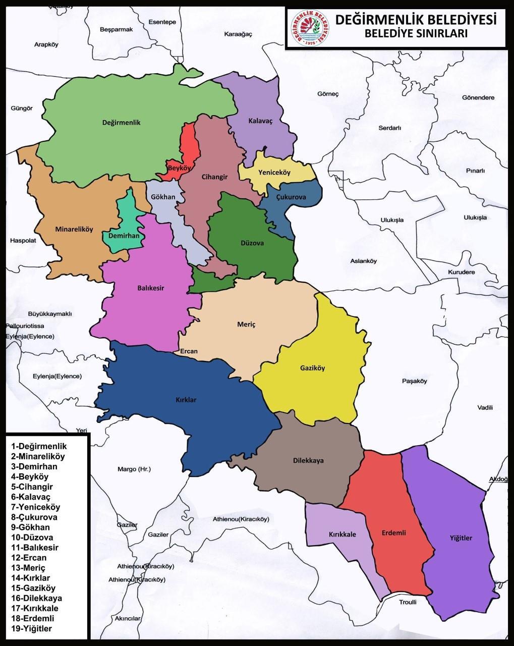 Şekil 6. Değirmenlik Belediyesi yönetsel alan sınırı. Kaynak. Değirmenlik Belediyesi, Mahalle Sınırlar Haritası, 2018.