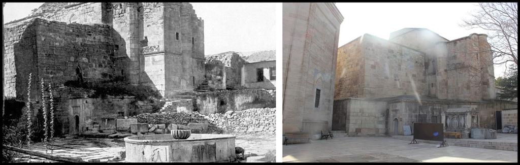 Seyit Battal Gazi Külliyesi nin 1913-2018 yıllarına ait yapıya girişin görünüşü 9 Külliyenin avlusunda 1913 yılındaki fotoğrafa göre, bir havuz bulunduğu görülmektedir.