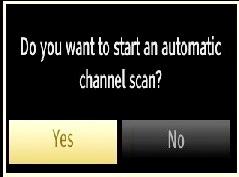 Press OK button on the remote control to continue and the following message will be displayed on the screen: Aerial Installation If you select AERIAL option from the Search Type screen, the