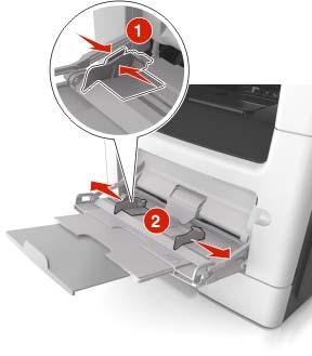 Kağıt ve özel ortam yükleme 57 2 Sol genişlik kılavuzundaki çıkıntıyı sıkıştırın ve sonra yüklediğiniz kağıt için kılavuzları hareket ettirin. 3 Kağıt veya özel ortamları yüklemek için hazırlayın.
