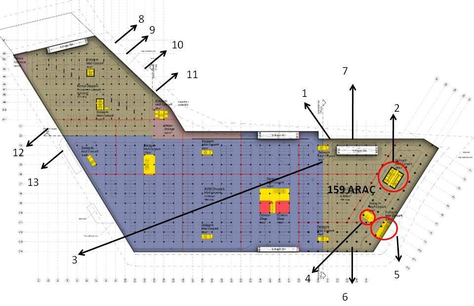 Örnek Mimari Proje Notları 8 9 10 11 1 7 2 12 13 3 4 6 5 Otopark Katı 1. Mimar tarafından belirlenen kapalı otopark sayısı 463 adettir. Bu durumda otopark alanın çoğaltılması gerekmektedir.