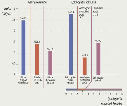 Birleşmiş Milletler Kalkınma Programı (UNDP) nın çok boyutlu yoksulluk indexine göre; dünya nüfusunun %21,9 u günde 1,25 dolardan daha az gelir elde etmektedir.