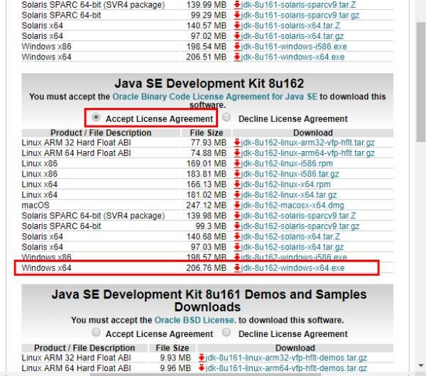 İndirmeye başlamadan önce Accept License Agreement kısmındaki radyo düğmesine tıklamamız gerekiyor. Uygun sürümü tıklayarak indiriyoruz. Bizim bilgisayarımızda windows 10 64 bit sürümü yüklüdür.