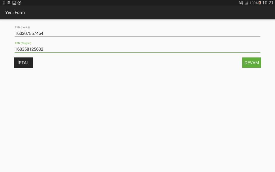 TKN & TDN numaraları girildikten ve uygulama tarafından