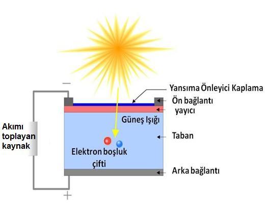 Şekil 2.5. Güneş pilinin yapısı. Güneş pilinin yapısı Şekil (2.5) de gösterilmiştir.