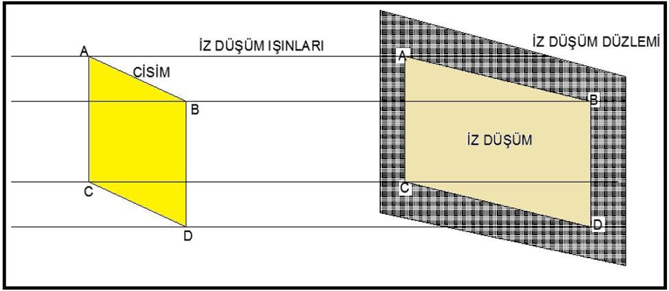 düzlemine büyüme veya küçülme göstermeden düşmesiyle elde edilen izdüşümdür.