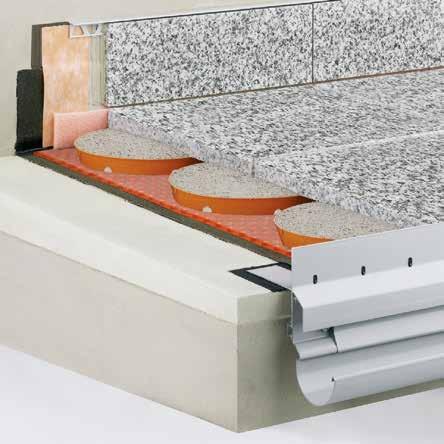 Balkon ve Teras Konstrüksiyonları Ayaklı sıva yatağı elemanları üzerinde kaplama konstrüksiyonu 25 mm yüksekliğindeki plastik halkalar olan Schlüter -