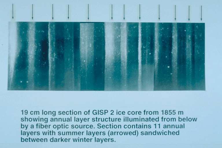Yıllık çekirdekleri gösteren buz çekirdeği yakın çekimi İzotopik
