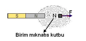 Manyetik alan içinde herhangi bir noktanın alan Ģiddeti, o noktaya konan birim N kutbuna etki eden kuvvettir. ġekil 2.