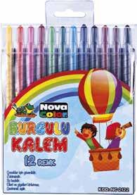 NC-222 2 Renk Su Bazlıdır Renkli Burgulu Kalem Twisted Pencil Blister 2