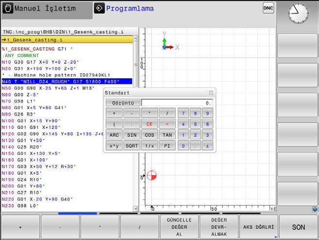 Programlama yardımları Hesap makinesi 6 6.8 Hesap makinesi Kullanım Kumanda, en önemli matematik fonksiyonlarını yapabilen bir hesap makinesine sahiptir.