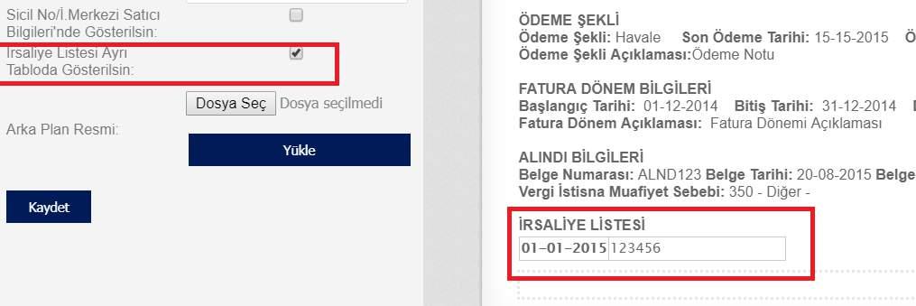 Sicil No / işletme Merkezi Satıcı Bilgilerinde Gösterilsin seçeneği seçilmediğinde; Sicil No bilgisi fatura içeriğinde faturanın alt kısmına getirilir. Sicil No / i.