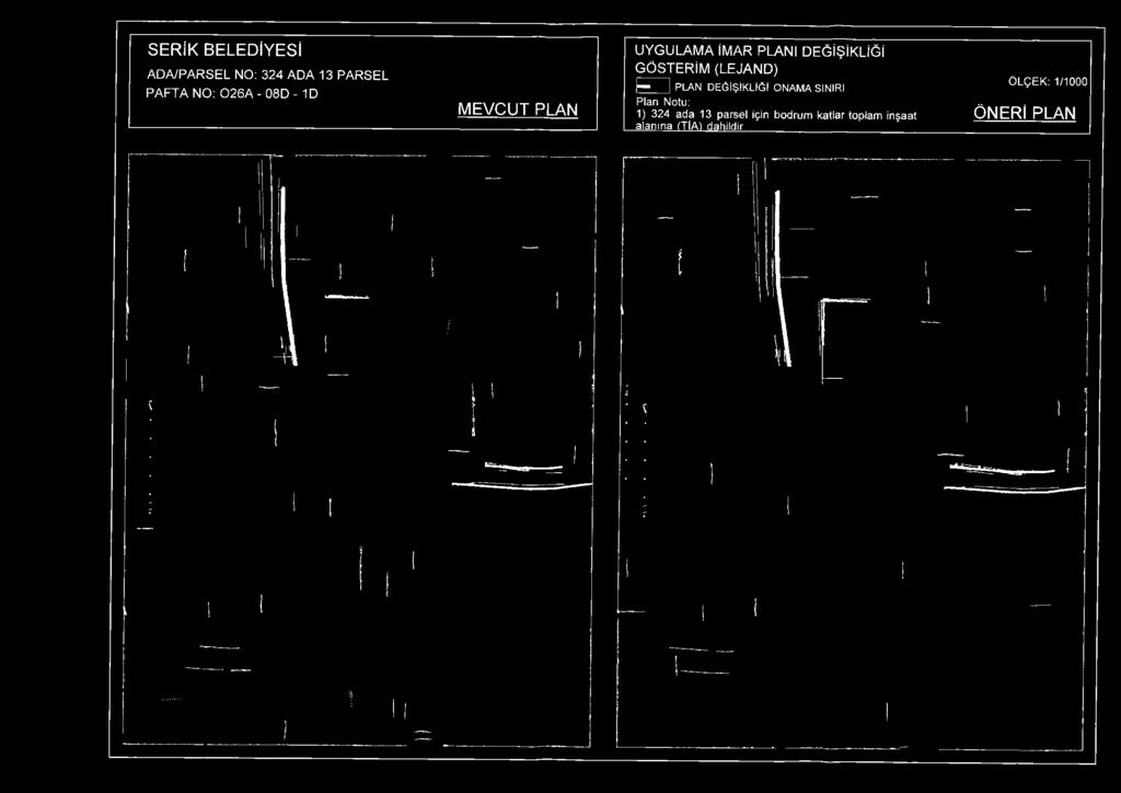 Plan Notu: 1) 324 ada 13 parsel için bodrum katlar